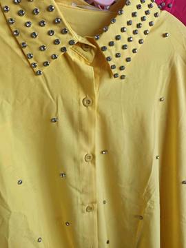 Damen Sommer Bluse Gelb mit Strass – bis Gr. 48 – Damenmode Live Shopping