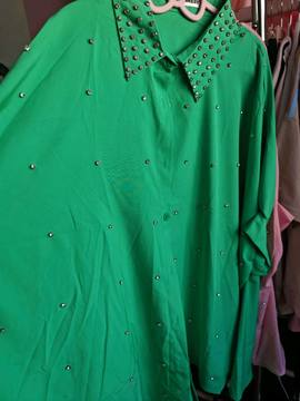 Damen Sommer Bluse Grün mit Strass – bis Gr. 48 – Damenmode Live Shopping